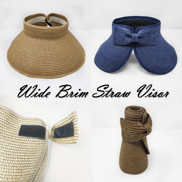 Brown Color Roll-Up Straw Hat, Summer Hat, Wide Brim Hat, Wide Brim Straw Visor - Picture 2 of 10